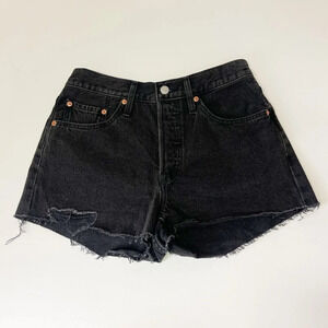 NEW Levis Jean Shorts Womens Size 27 Black Distressed Denim Cotton Frayed NWOT